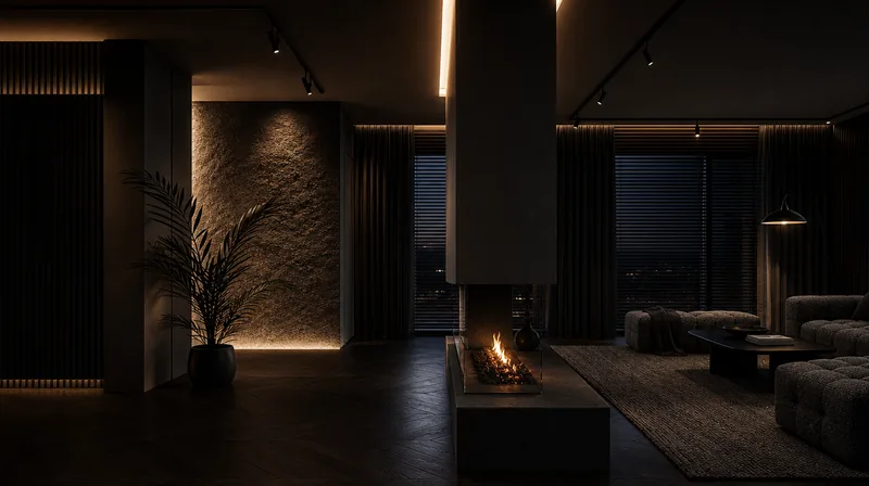 Villa Serenity — Living room, night